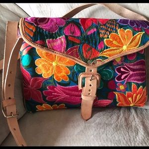 New Handcrafted Mexican Embroidered Leather Purse